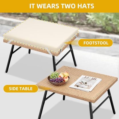 Outdoor Egg Chair with 2-in-1 Footrest, Patio Wicker Basket Chair with Ottoman