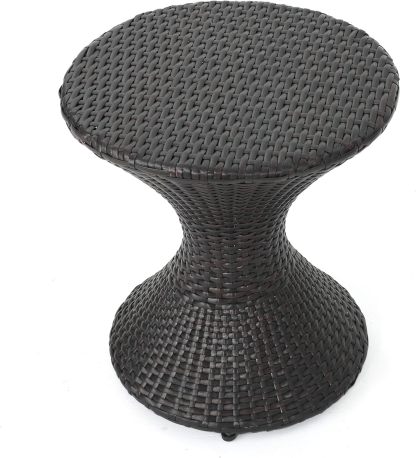 Outdoor Wicker Hourglass Side Table, Multibrown