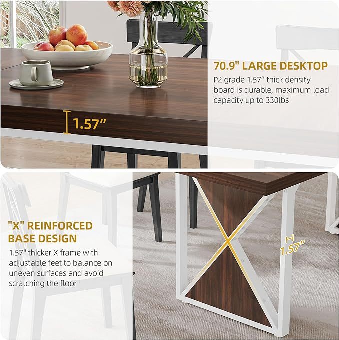 Farmhouse Dining Table for 6-8 People, 70.8-Inch Rectangular Wood Dining Table