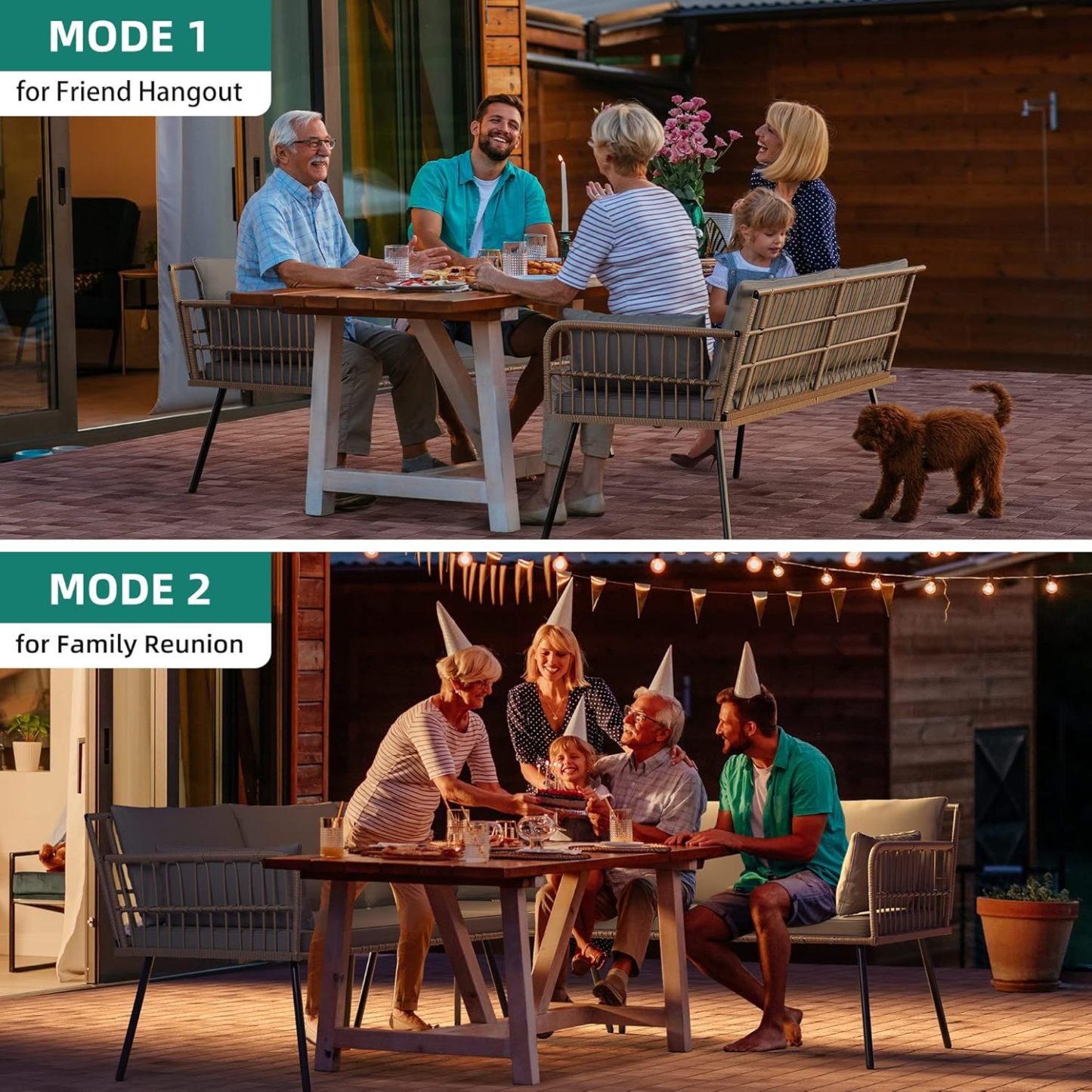 4 Pieces Patio Furniture Set, Outdoor Wicker Conversation Sectional L-Shaped Sofa with 5 Seater