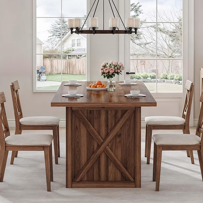 70.8" Large Dining Table for 6 to 8 People, Farmhouse Rustic Wood Dinner Table