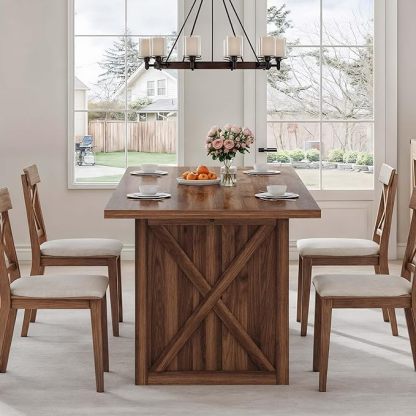 70.8" Large Dining Table for 6 to 8 People, Farmhouse Rustic Wood Dinner Table