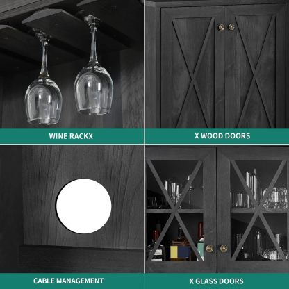 Kitchen Pantry Cabinet Storage with Microwave Stand, 67'' Tall Pantry Buffet Cabinet w/Acrylic Glass Doors and Glass Holder, Freestanding Hutch Cupboard