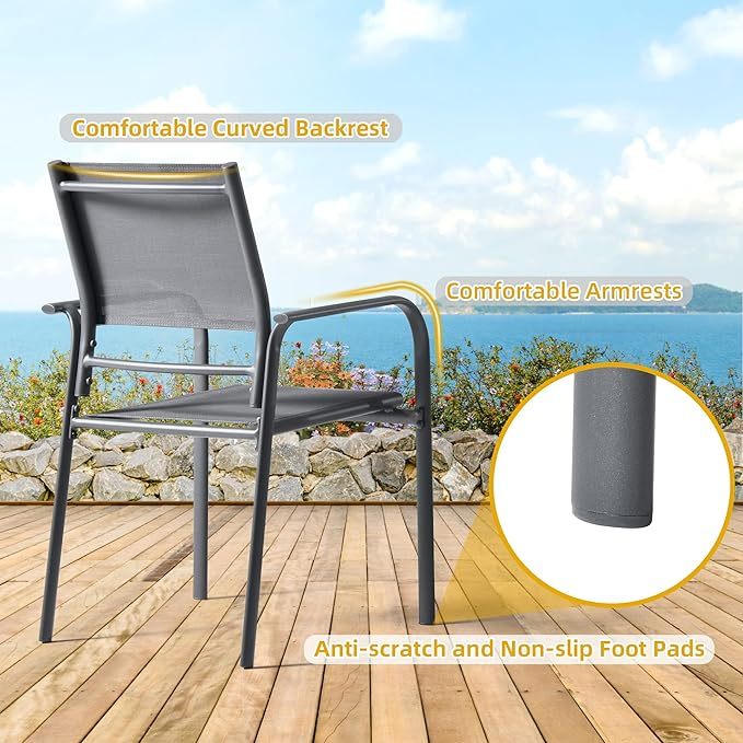 Aluminum Outdoor Dining Chairs Set of 2, Patio Dining Chairs with Armrest