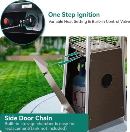 Pyramid Patio Heater, 48,000 BTU Outdoor Patio Heater, Quartz Glass Tube Propane Heater with Cover and Wheels for Patio