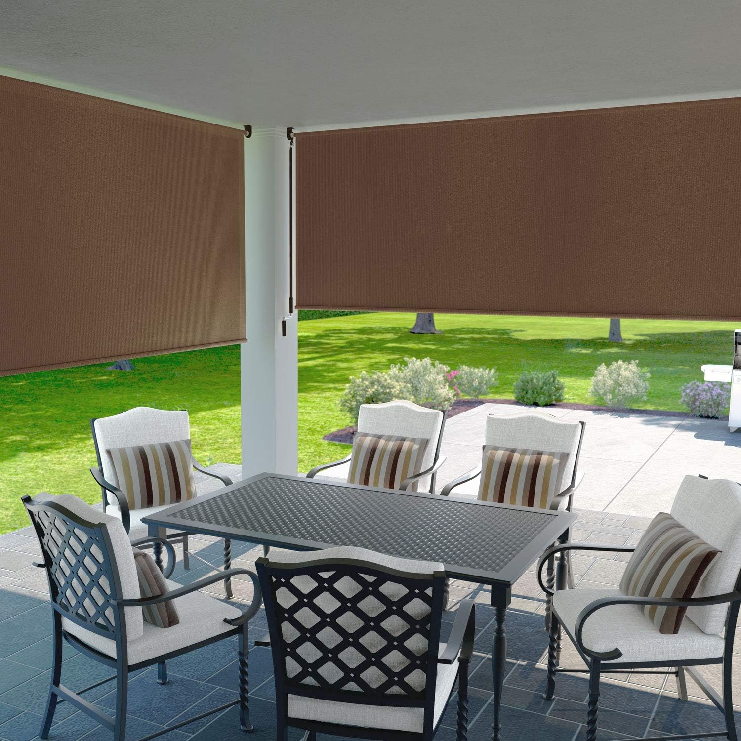 Exterior Roller Shade, Cordless Roller Shade with 90% UV Protection, No Valance, (8' W X 6' L), Mocha