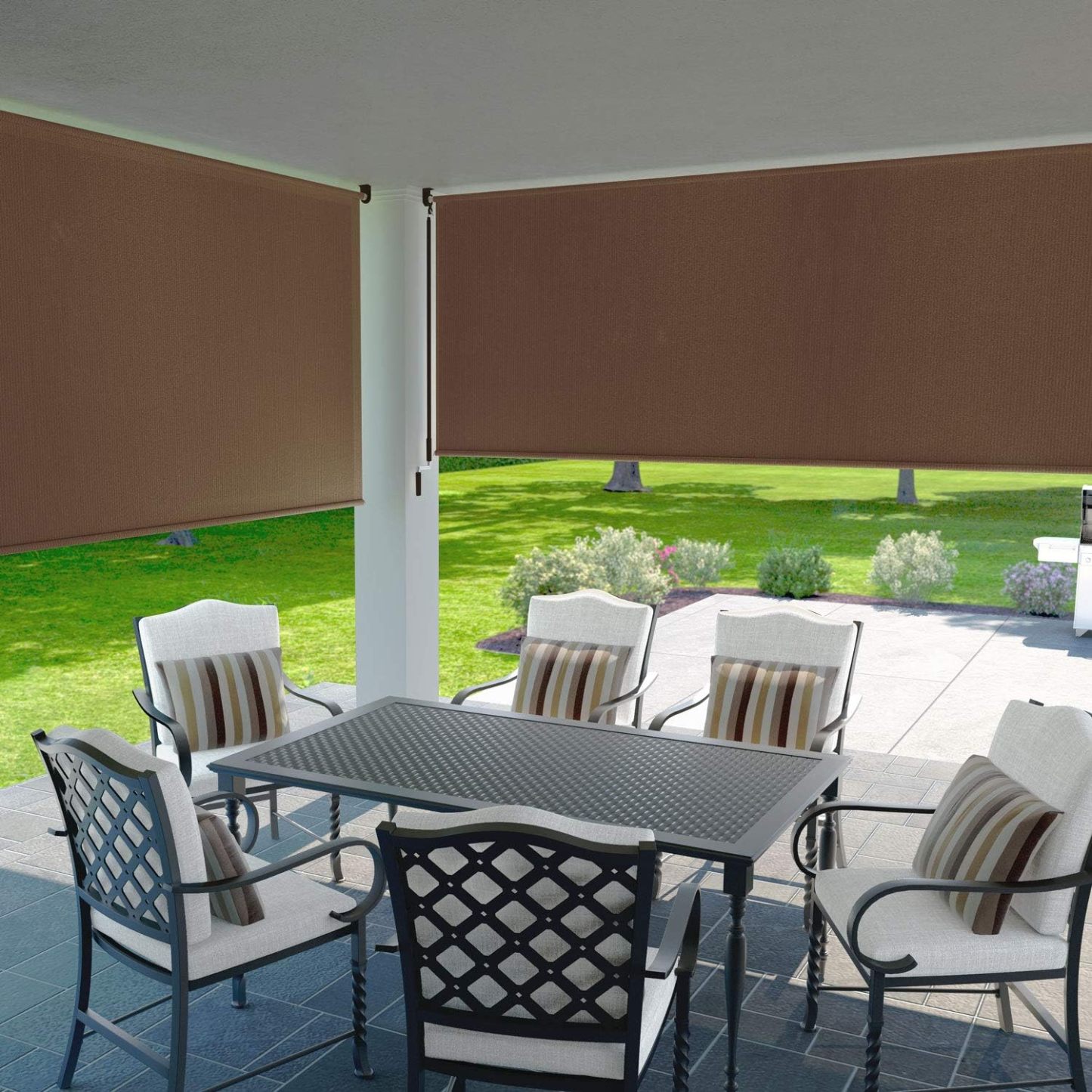 Exterior Roller Shade, Cordless Roller Shade with 90% UV Protection, No Valance, (8' W X 6' L), Mocha