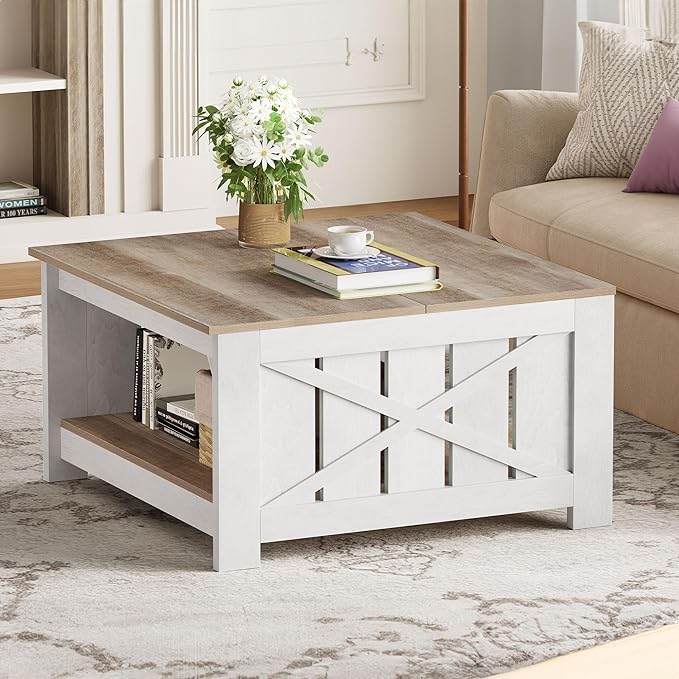 Square Coffee Table for Living Room Farmhouse Coffee Table with Storage