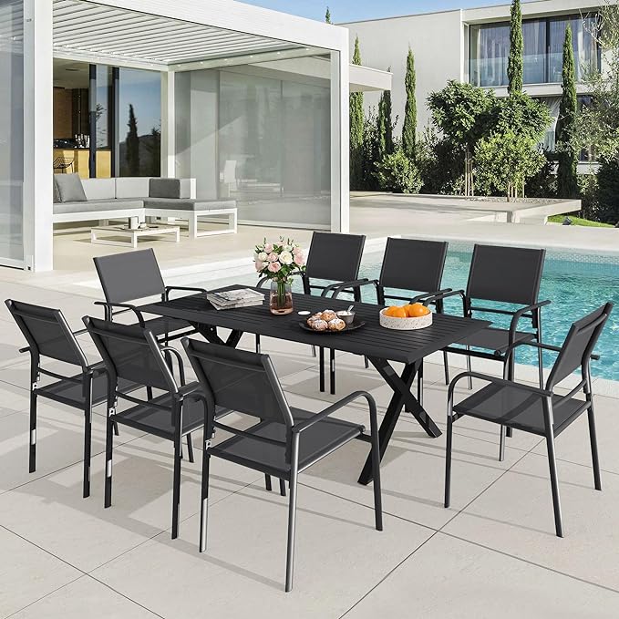 Aluminum Outdoor Dining Table for 8 Person, 71 inch Rectangle Patio Dining Table