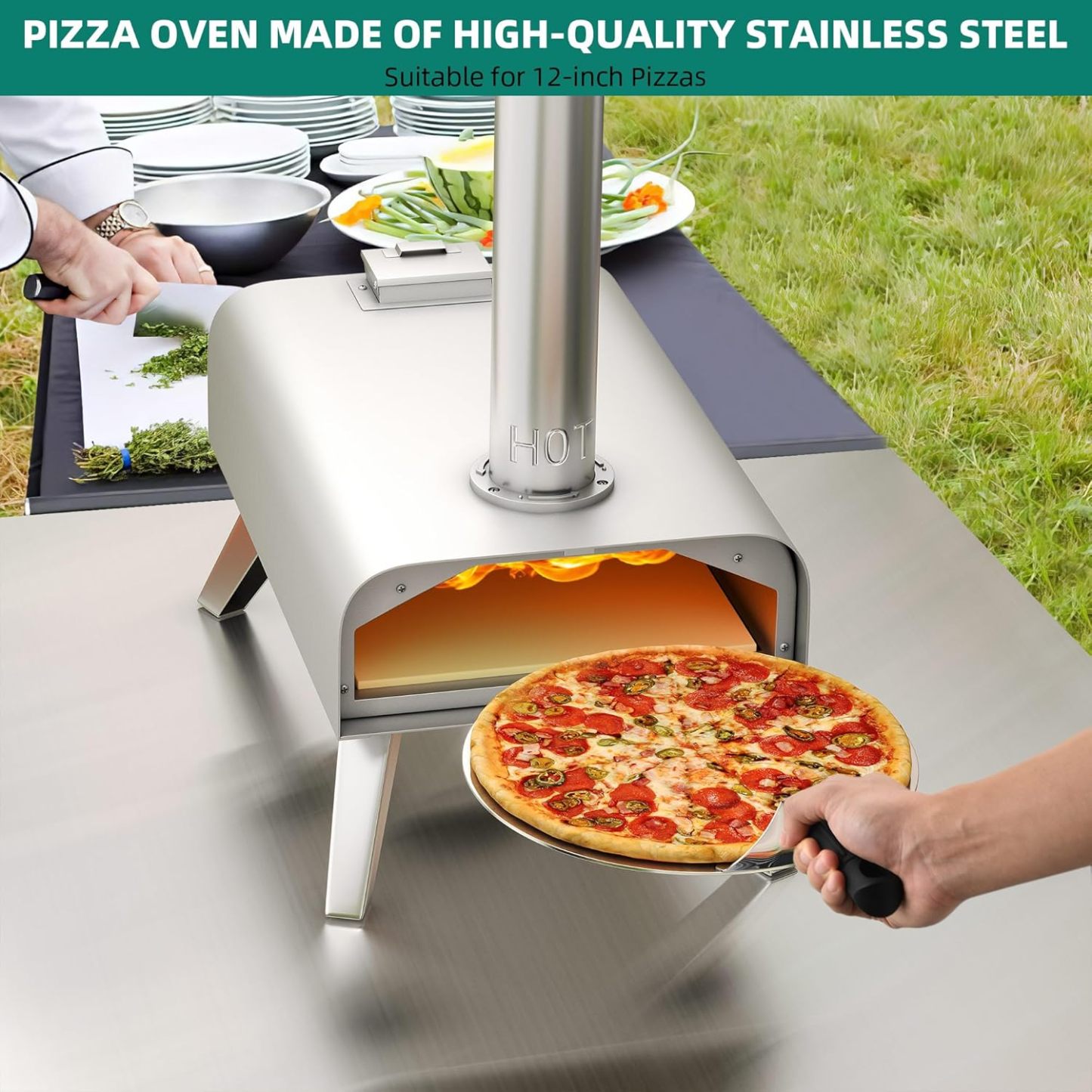 Wood Fired Outdoor Pizza Oven, 12" Portable Pellet Pizza Ovens with Pizza Peel & Pizza Cutter