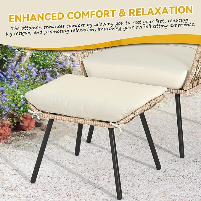 Outdoor Egg Chair with Ottoman for Outdoor Indoor, Wicker Egg Chair with Cushion