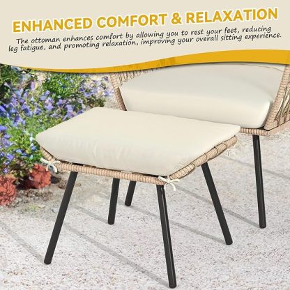 Outdoor Egg Chair with Ottoman for Outdoor Indoor, Wicker Egg Chair with Cushion