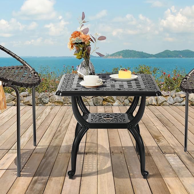 Outdoor Cast Aluminum Square Side Table, Patio End Table Bistro Coffee Table