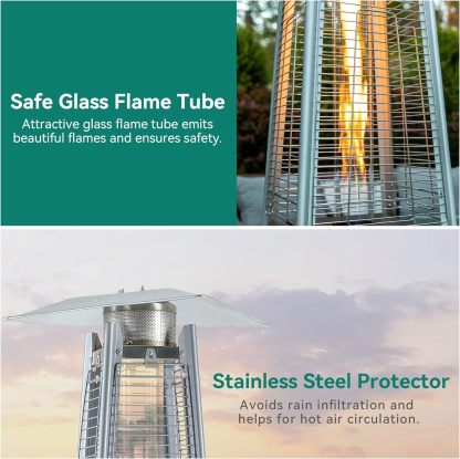 Pyramid Patio Heater, 48,000 BTU Outdoor Patio Heater, Quartz Glass Tube Propane Heater with Cover and Wheels for Patio