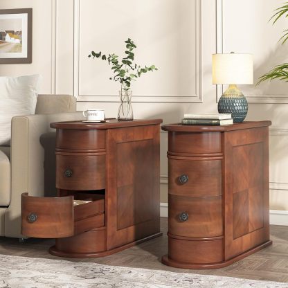 Solid Wood End Table, 2-Drawer Narrow Side Table