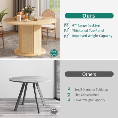 Round Dining Table for 4-6 People Circle Dining Table with Wooden Rattan Base Modern Farmhouse Kitchen Table