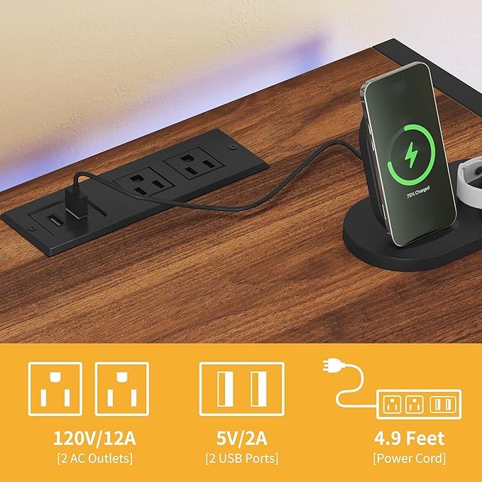 3 Tier Record Player Stand with Power Outlets & LED Light