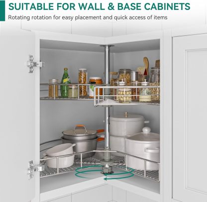 31-Inch Kidney Shaped Chrome Pie Cut 2-Shelf Lazy Susan Corner Organizer for Kitchen Cabinet Blind Corner Storage with Telescoping Mount