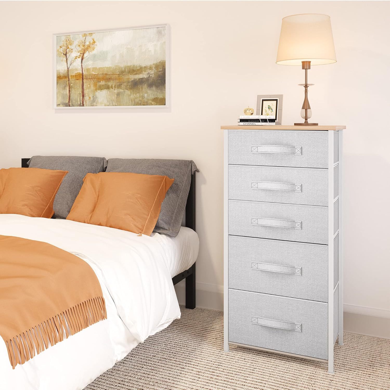 Tall 5 Drawer Dresser - Fabric Storage Tower, Organizer Unit for Bedroom, Living Room, Hallway, Closets
