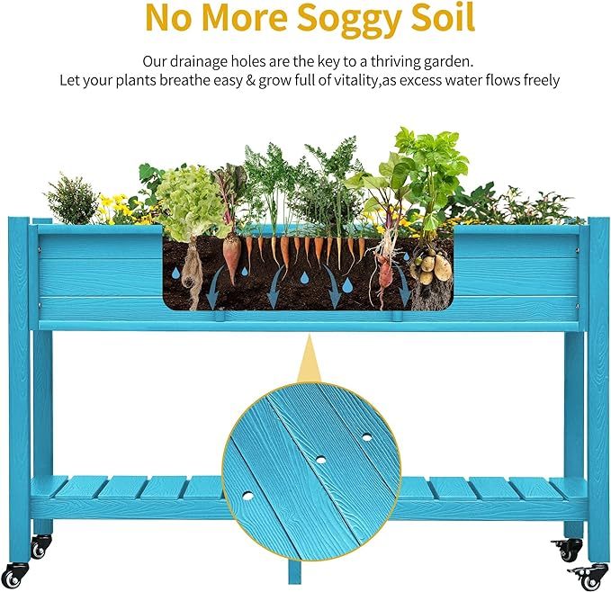 47x18x31in Raised Garden Bed, Weather Resistant Poly Wood Planter Box Stand