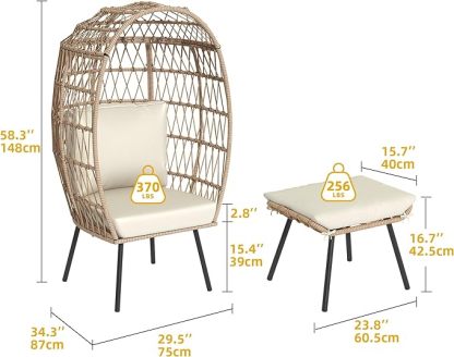 Outdoor Egg Chair with Ottoman for Outdoor Indoor, Wicker Egg Chair with Cushion