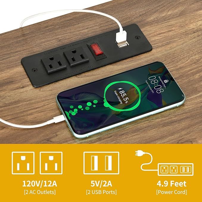 63 Inch Double Dog Crate Furniture for 2 Dogs, Heavy Duty Wooden Dog Crate TV Stand with Charging Station