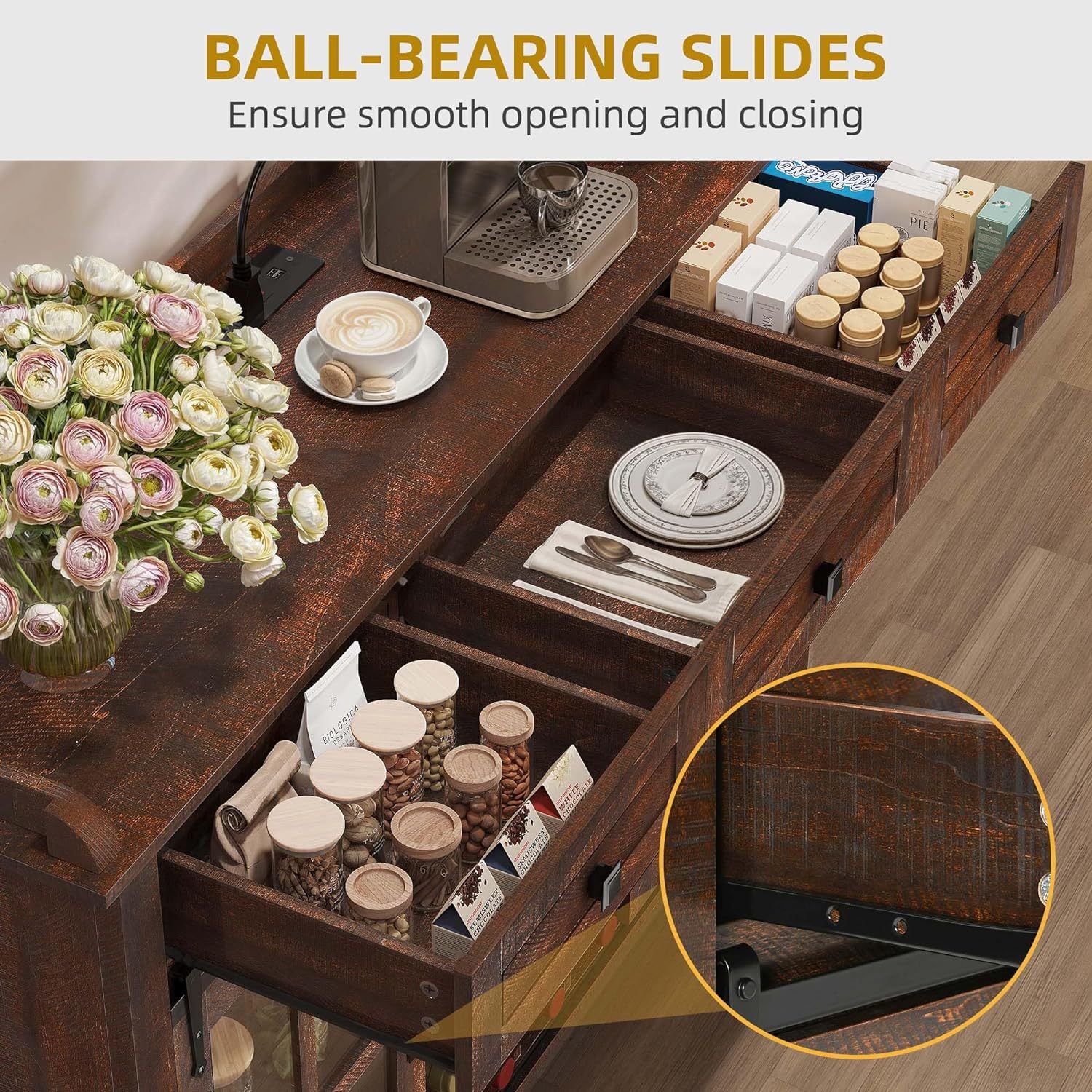 53" Kitchen Sideboard Buffet Cabinet, Home Bar Cabinet with Wine Rack