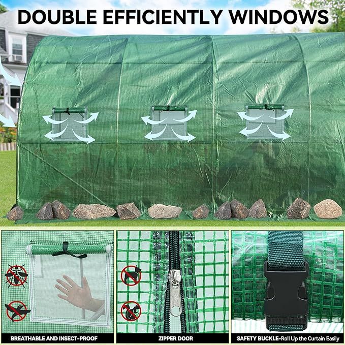 10x6.5x6.5ft Greenhouse w/ Water System Heavy Duty Green House Large Tunnel Greenhouse