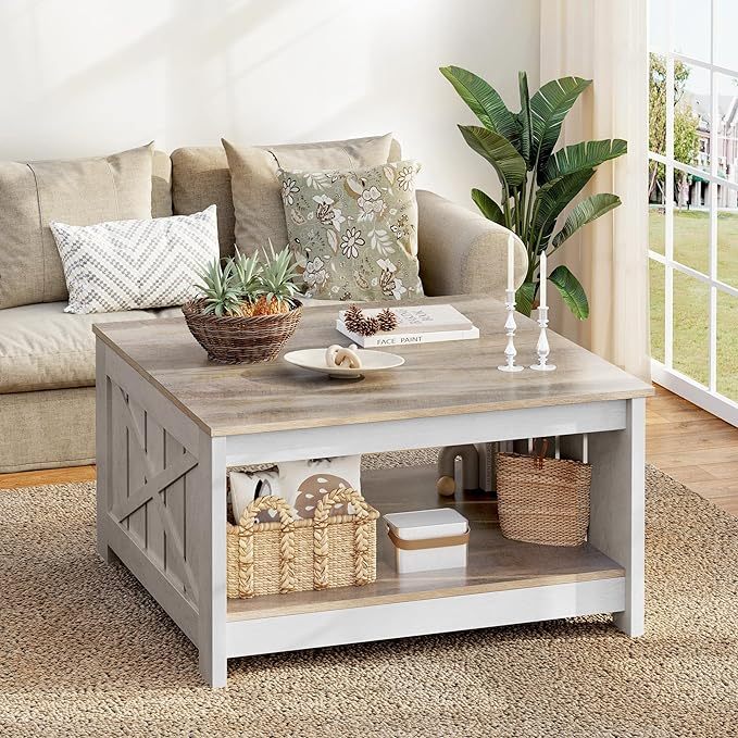 Square Coffee Table for Living Room Farmhouse Coffee Table with Storage