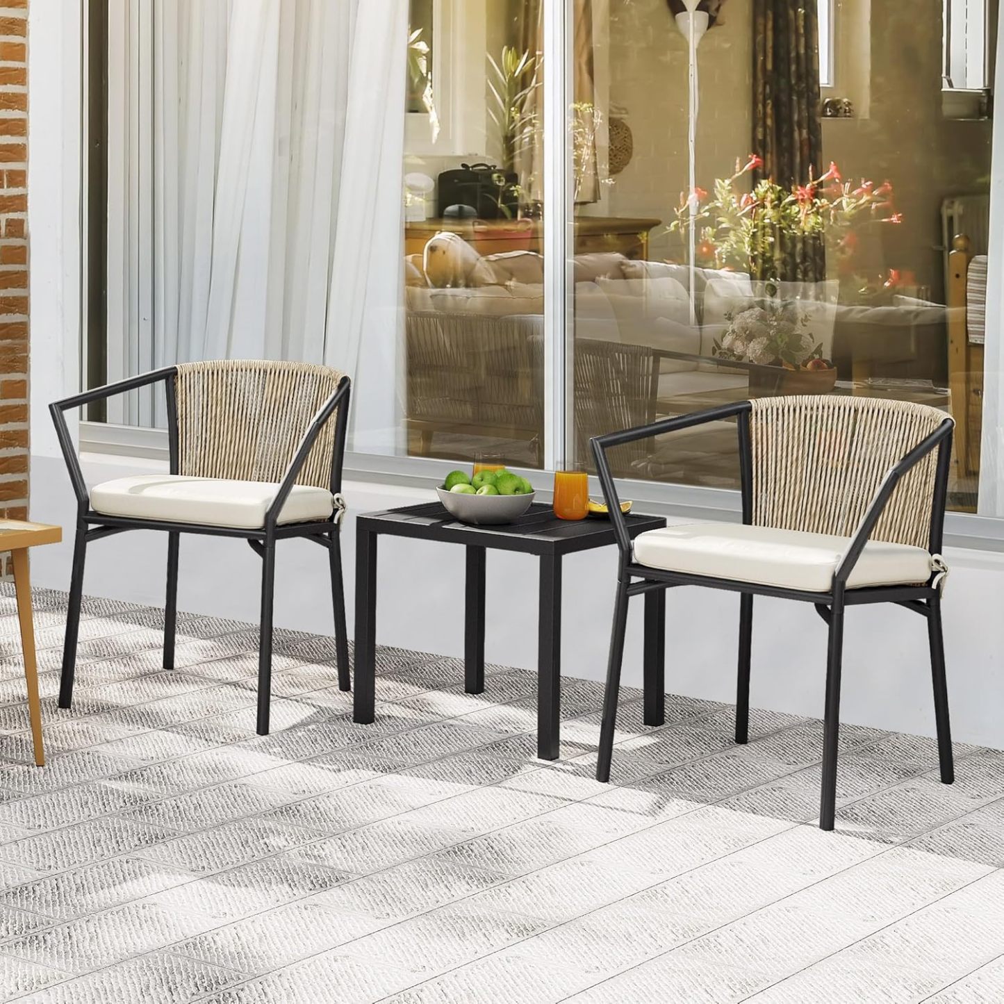 Wicker 3-Piece Outdoor Bistro Set, All-Weather Patio Conversation Set with Stackable Chairs & Table