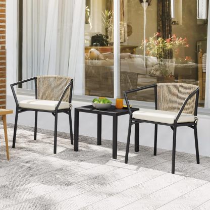Wicker 3-Piece Outdoor Bistro Set, All-Weather Patio Conversation Set with Stackable Chairs & Table