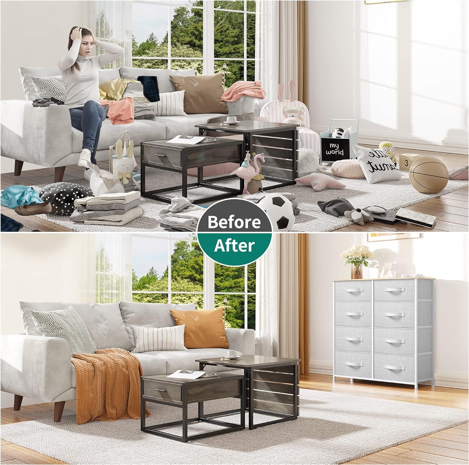 Dresser for Bedroom, Fabric Dresser with 8 Drawers, Tall Dresser, Double Dresser