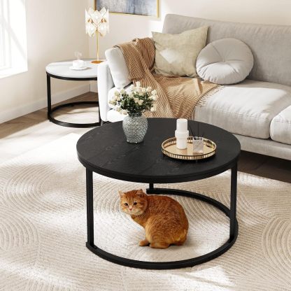 Round Coffee Table Set of 2 End Table for Living Room, Modern Nesting Side Tables Wood Coffee Tables
