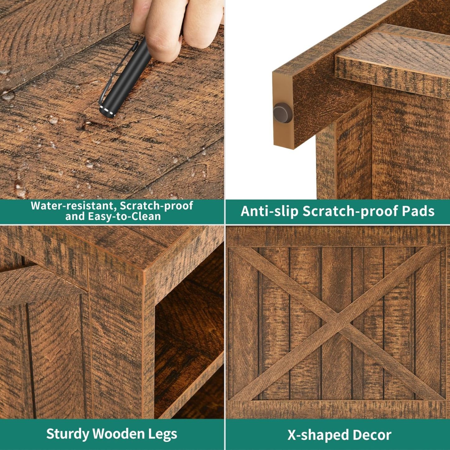 End Table with Charging Station, Farmhouse Narrow Side Table with Storage Shelf
