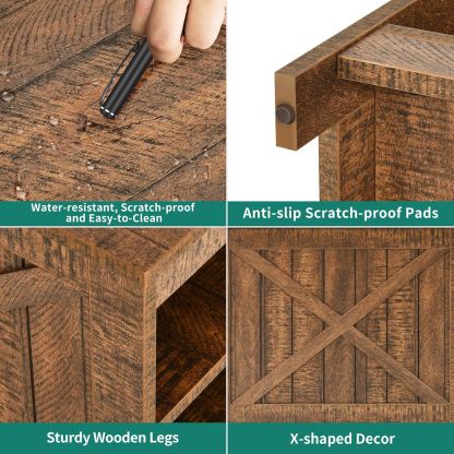 End Table with Charging Station, Farmhouse Narrow Side Table with Storage Shelf