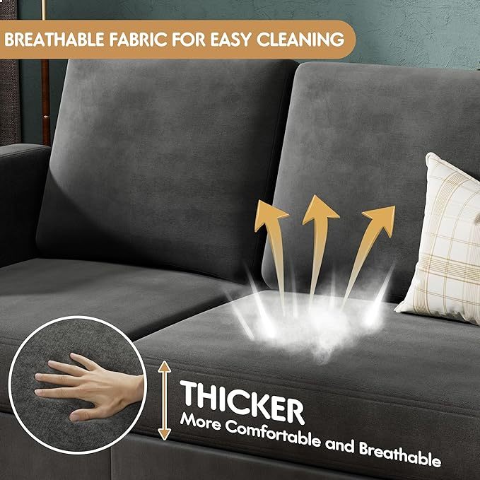 Convertible Sectional Sofa Couch, 3 Seat L-Shaped Sofa with Linen Fabric, Movable Ottoman