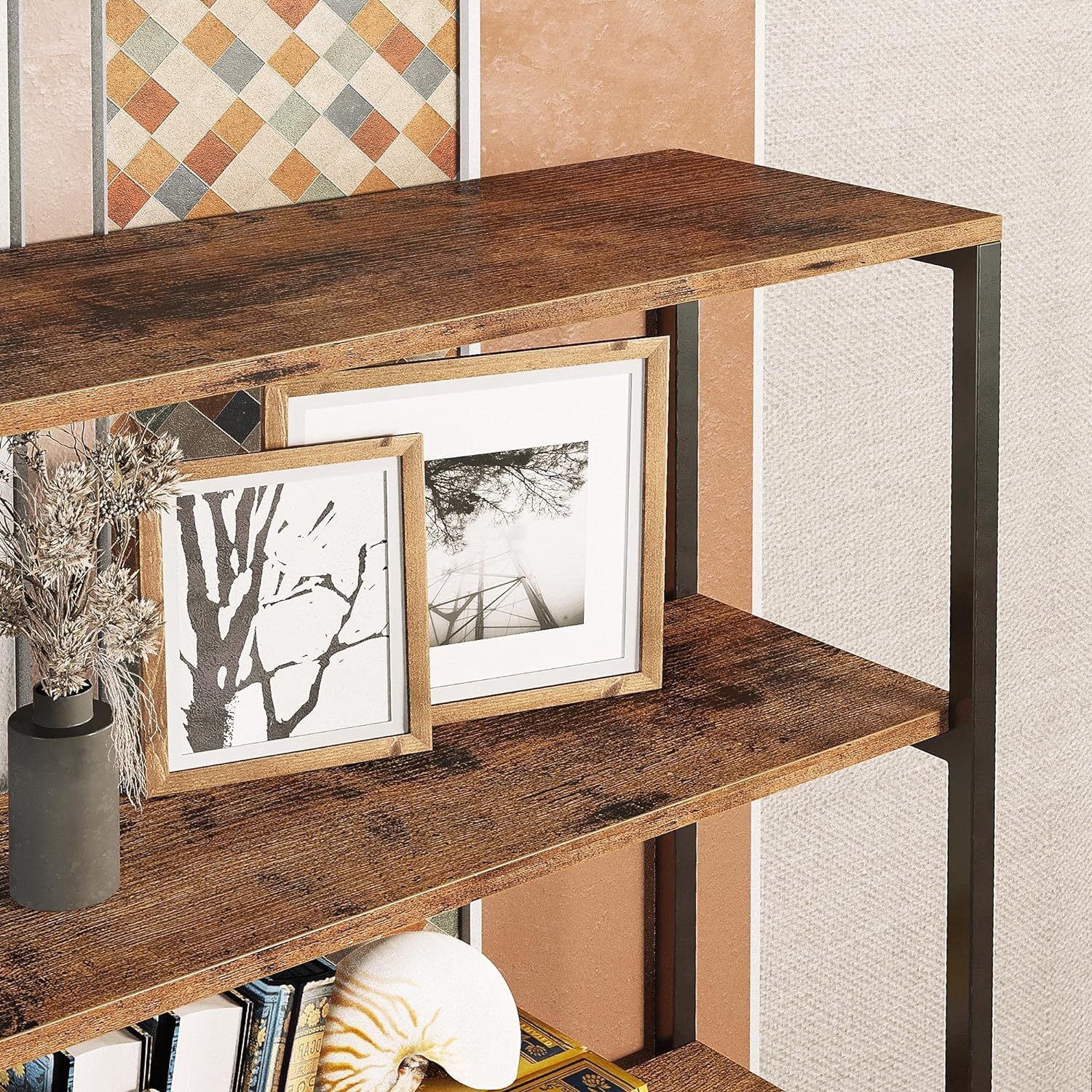 Industrial Bookcases and Bookshelves Corner Shelf 8 Tiers Rustic Storage Rack Plant Stand Corner Ladder Shelf for Living Room, Home Office, Kitchen