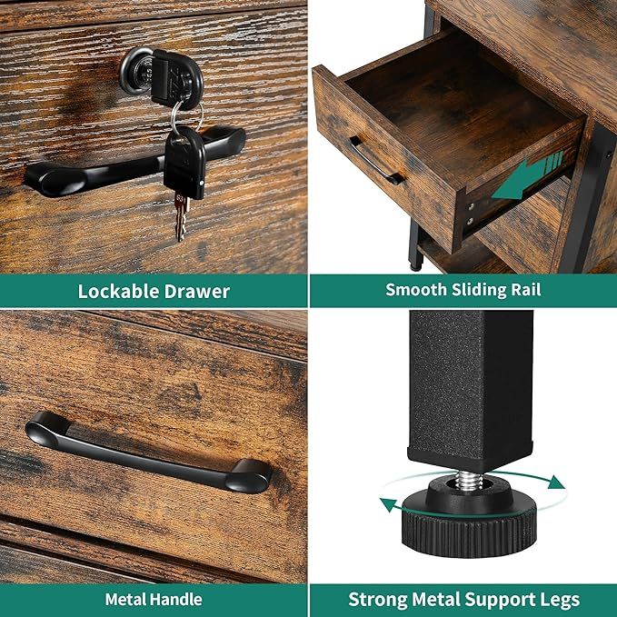 Computer Desk with Drawers & Hutch, 59.1" Office Desk with Power Outlets & LED Lights