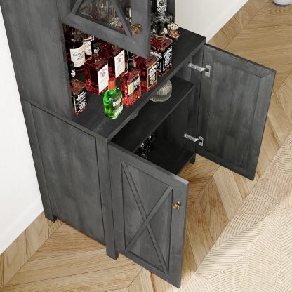 Kitchen Pantry Cabinet Storage with Microwave Stand, 67'' Tall Pantry Buffet Cabinet w/Acrylic Glass Doors and Glass Holder, Freestanding Hutch Cupboard