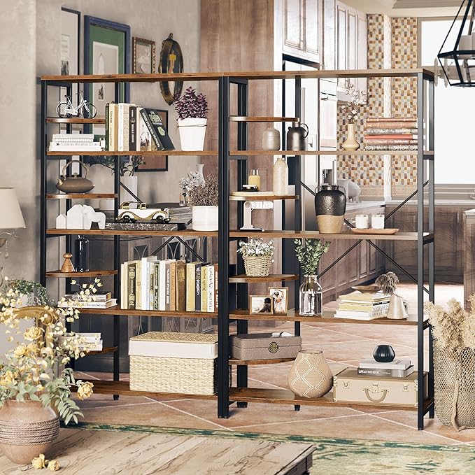 Industrial Bookcases and Bookshelves Corner Shelf 8 Tiers Rustic Storage Rack Plant Stand Corner Ladder Shelf for Living Room, Home Office, Kitchen