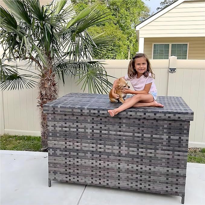 230 Gallon Outdoor Storage Box, Weatherproof Wicker Deck Box