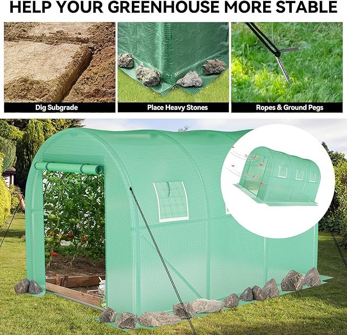 10x6.5x6.5ft Greenhouse w/ Water System Heavy Duty Green House Large Tunnel Greenhouse