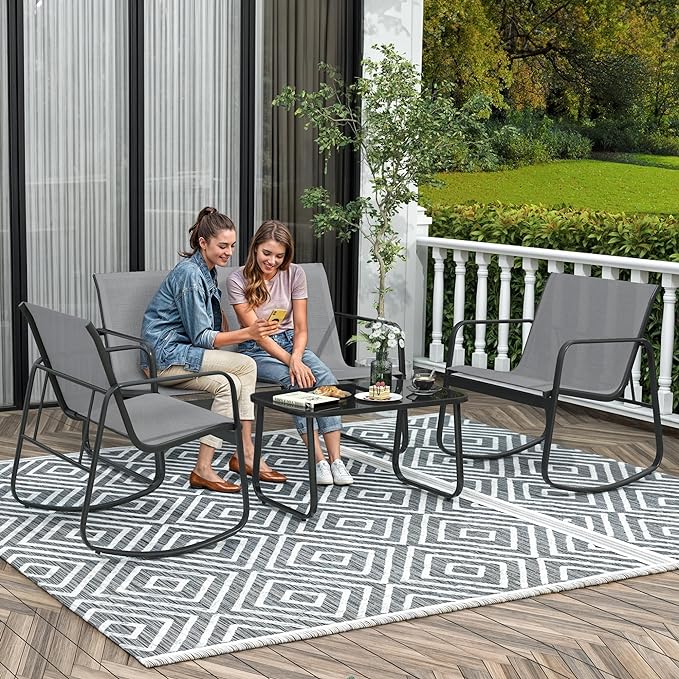 4 Piece Patio Furniture Set, Outdoor Conversation Sets for Patio, Lawn, Garden