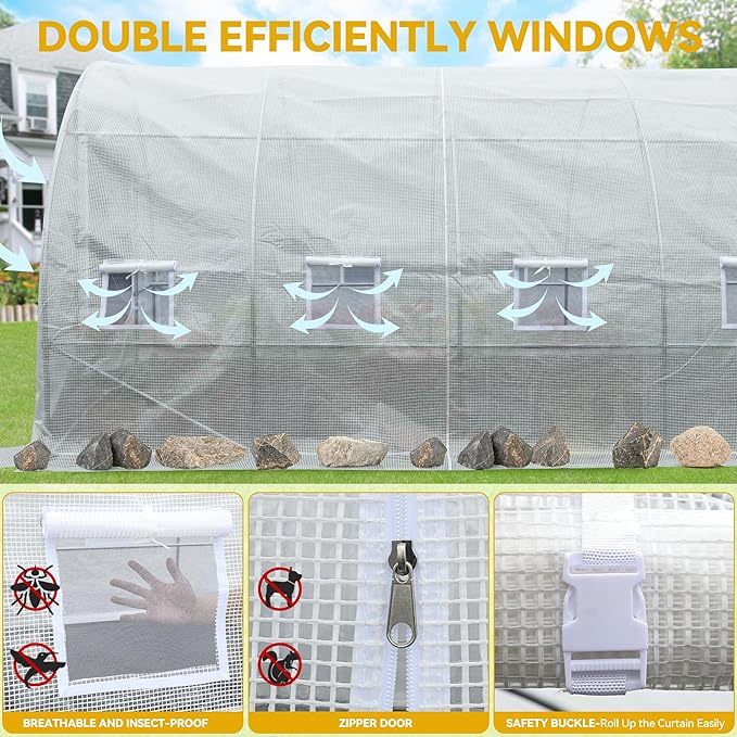 26x10x6.6ft Greenhouse Heavy Duty Large Walk-in Greenhouses Tunnel Green House