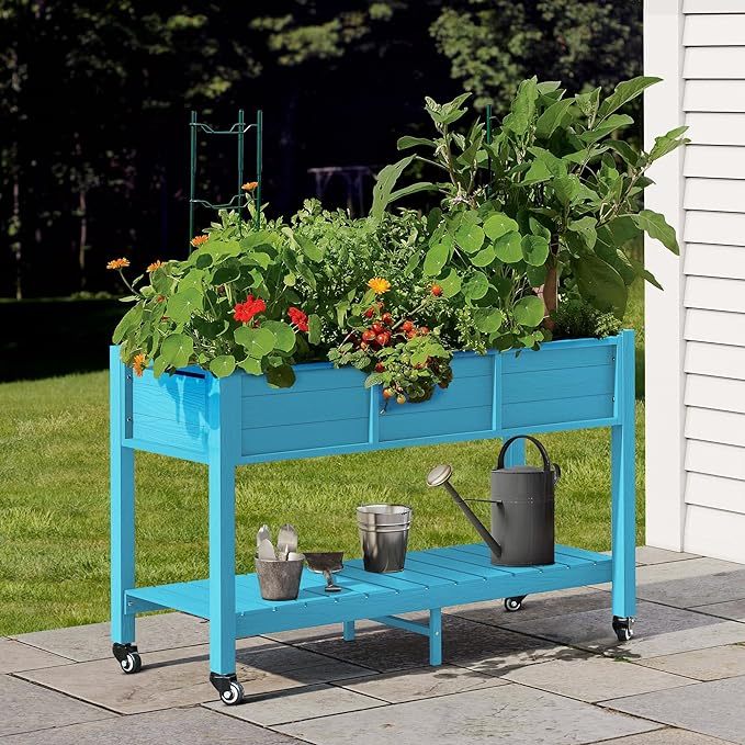 47x18x31in Raised Garden Bed, Weather Resistant Poly Wood Planter Box Stand