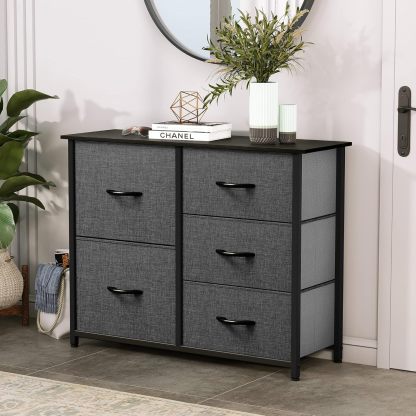 Dresser for Bedroom with 5 Drawers, Wide Bedroom Fabric Dresser with Storage Bins
