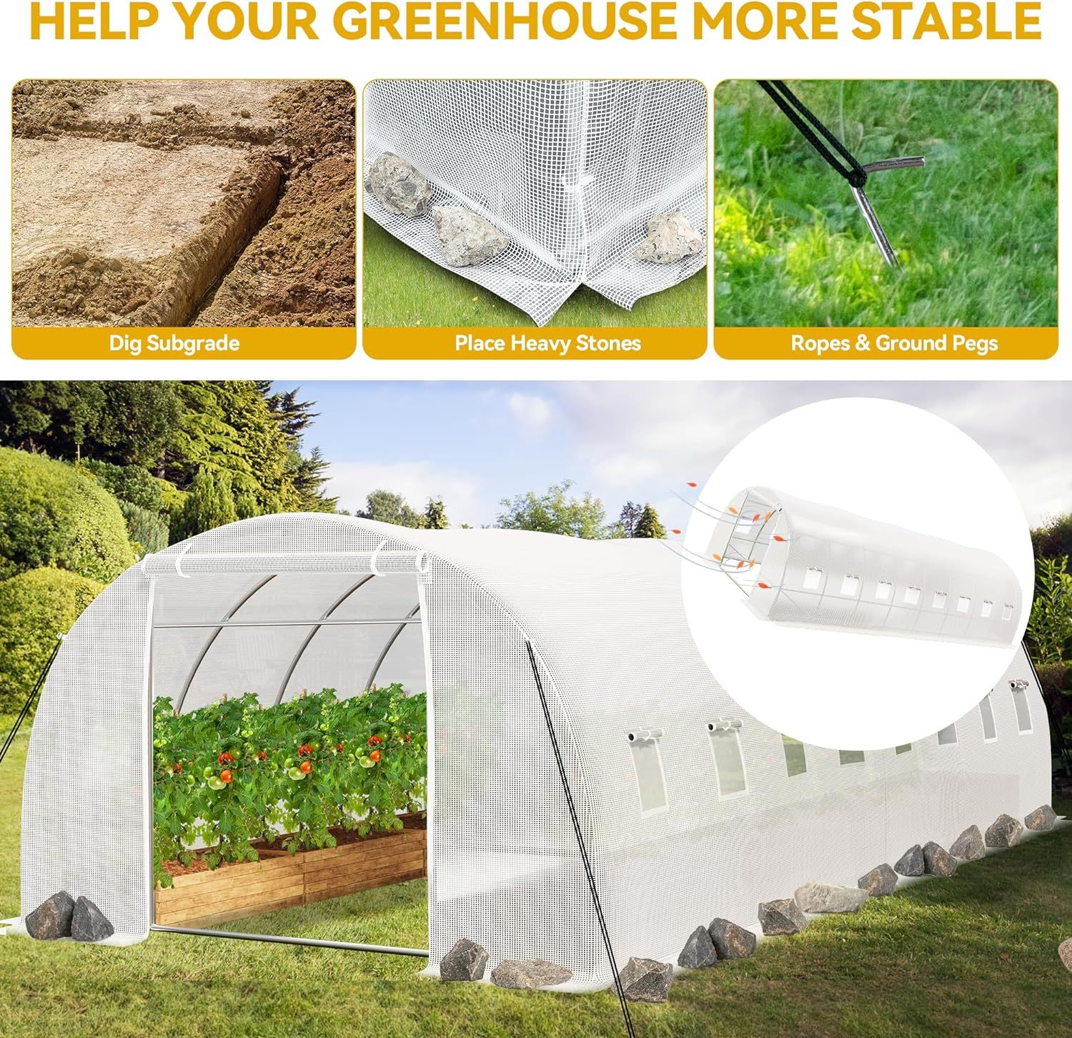 26x10x6.6ft Greenhouse Heavy Duty Large Walk-in Greenhouses Tunnel Green House