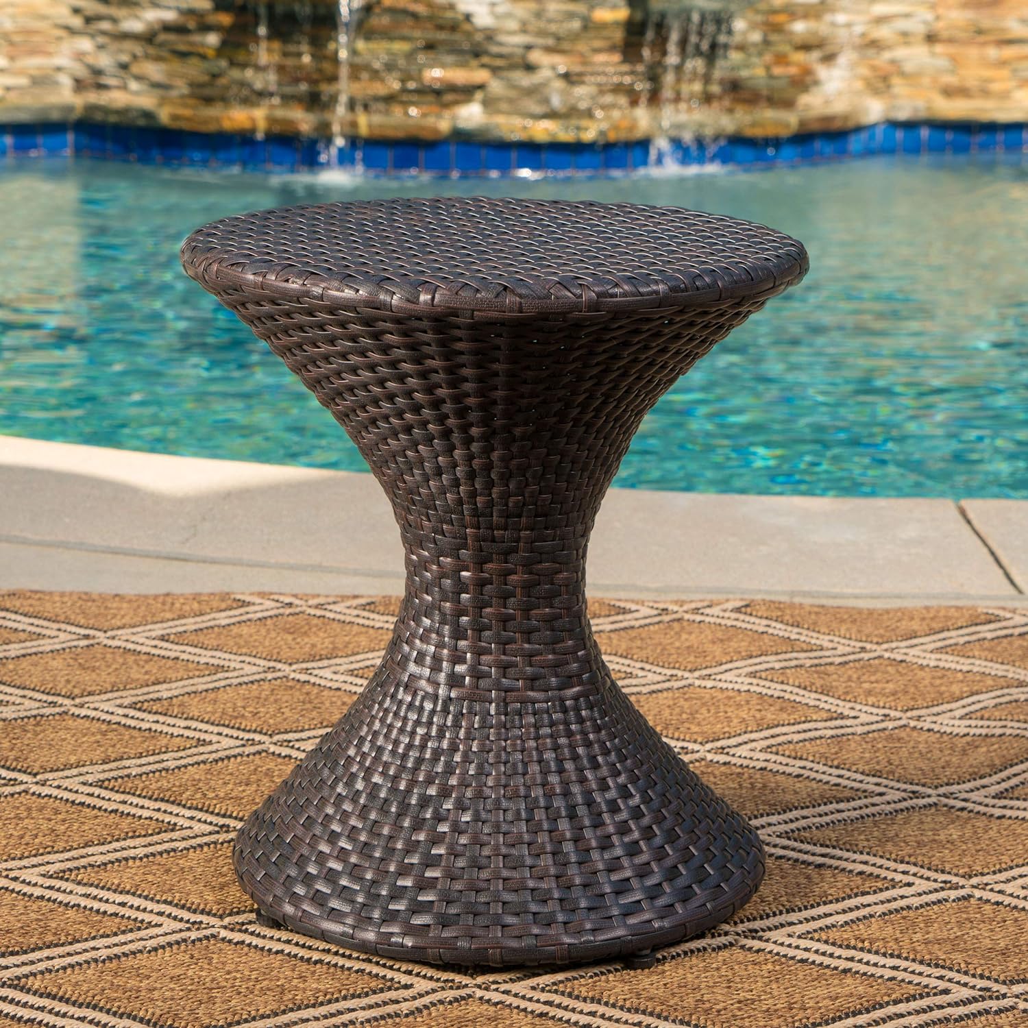 Outdoor Wicker Hourglass Side Table, Multibrown