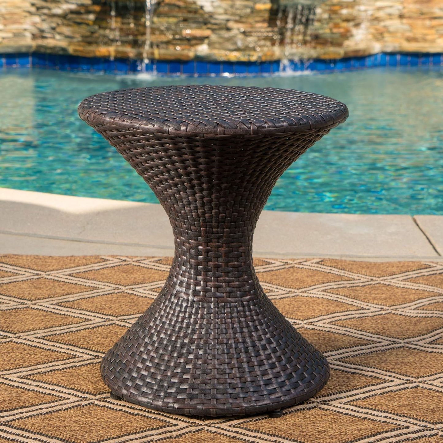 Outdoor Wicker Hourglass Side Table, Multibrown
