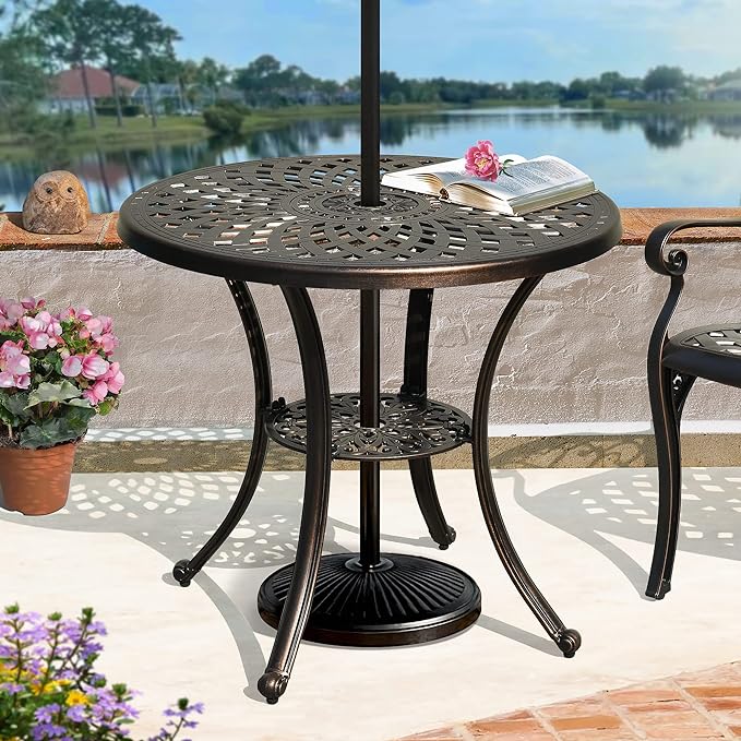 30 Inches Round Patio Dining Table with Umbrella Hole